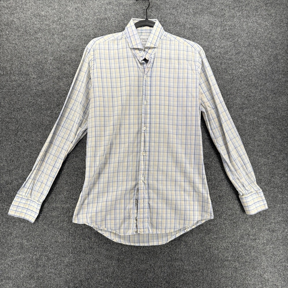Ledbury Shirt Mens 15 Slim Fit Blue Plaid Button Up Long Sleeve Career Office